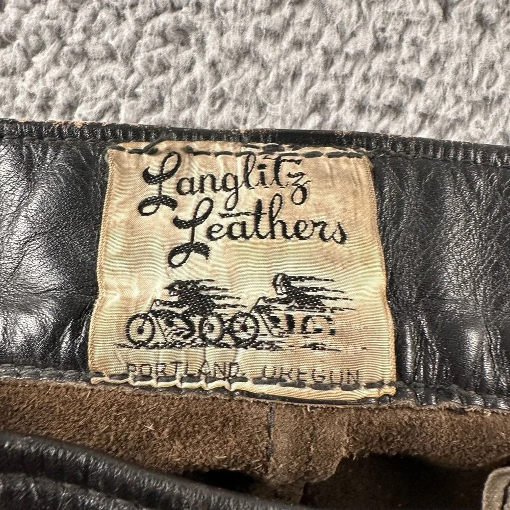 Vintage Langlitz Leathers Motorcycle Pants Mens 30 Black Conmatic Zip Biker 50's